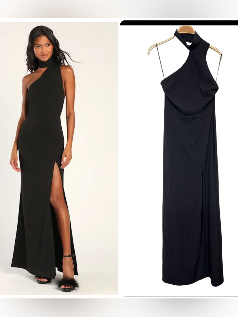 Lulu's Black One-Shoulder High-Slit Evening Gown